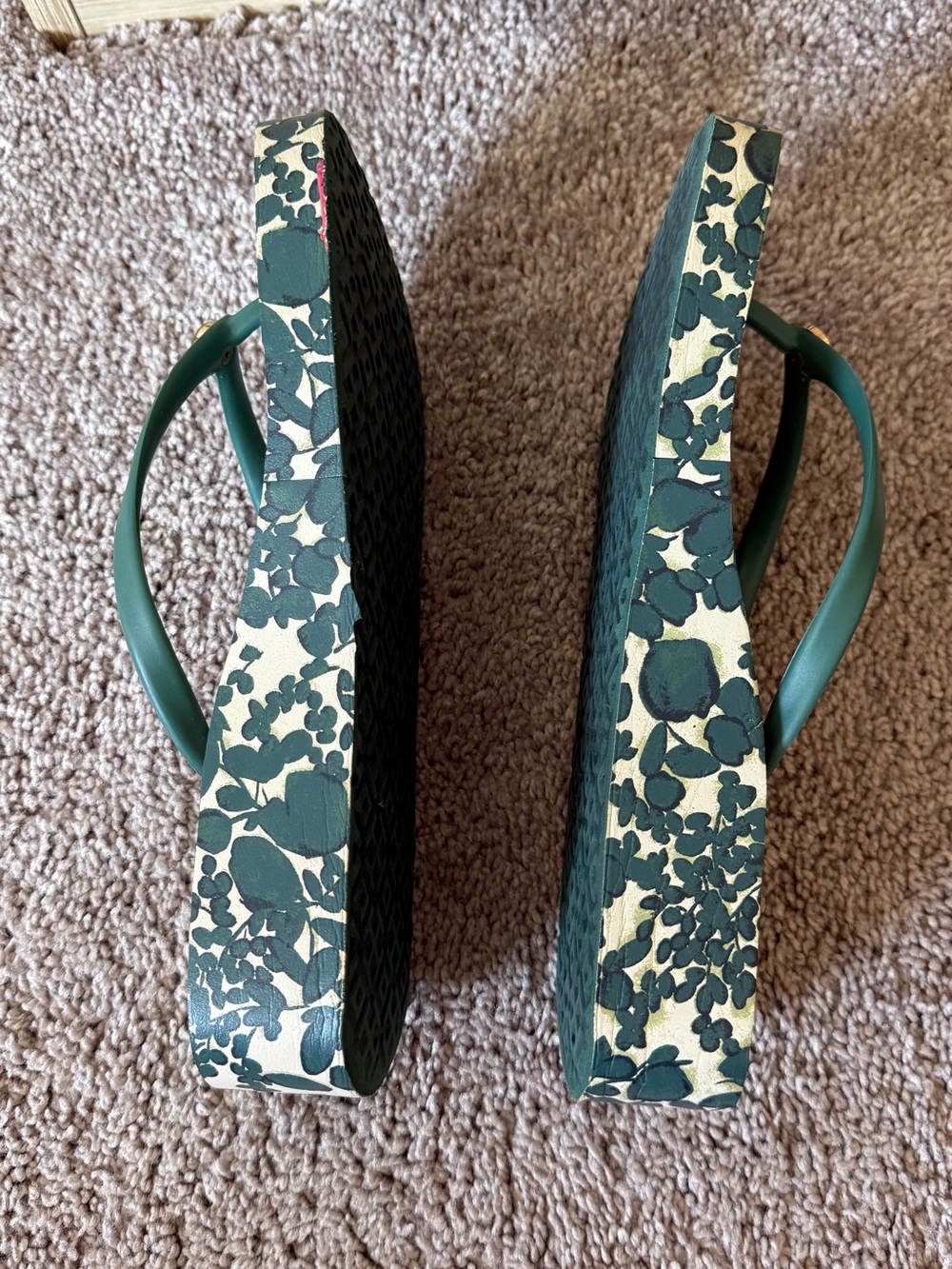 Tory Burch Green Floral Logo Thong Sandals with 1in wedge heel - Picture 6 of 10